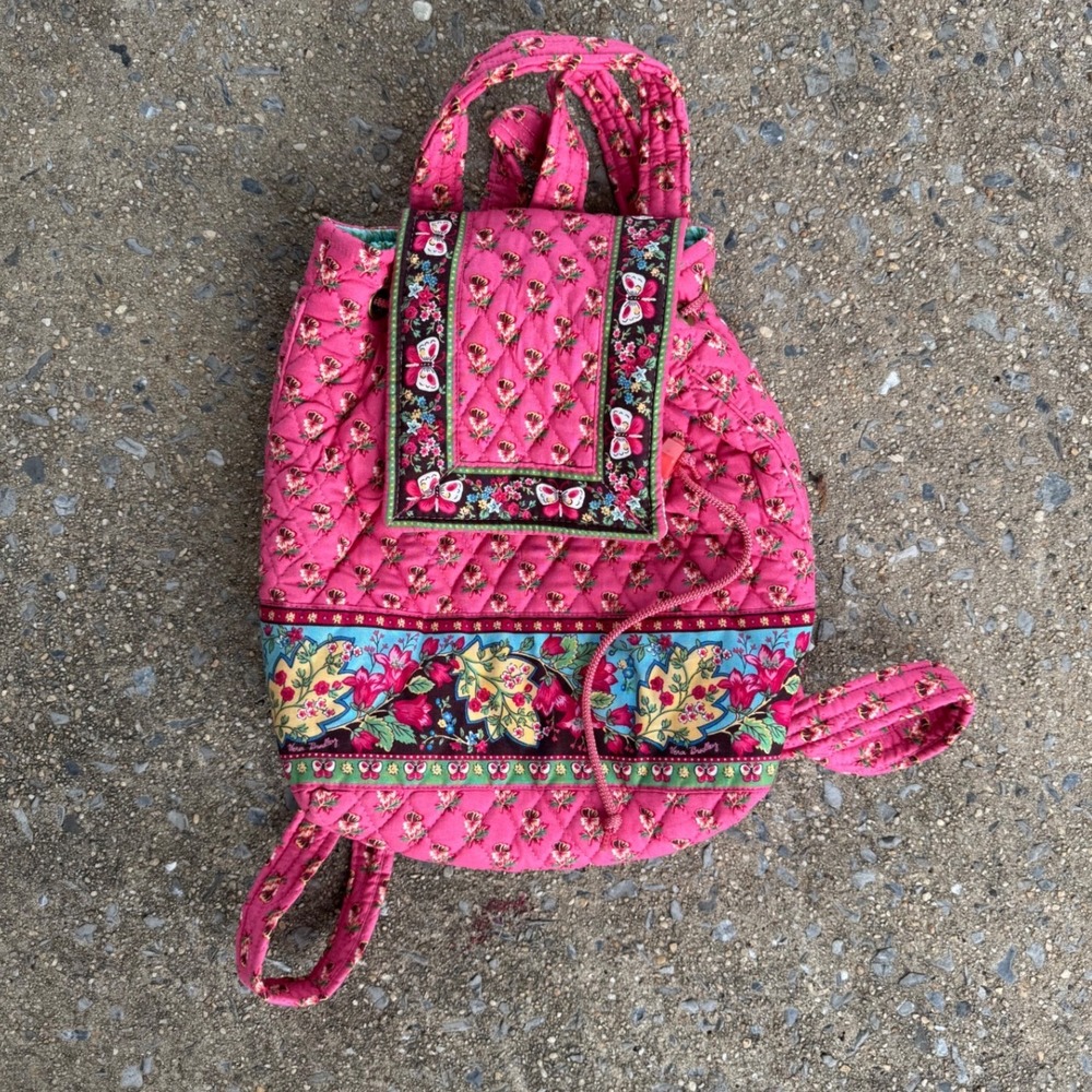 Vera Bradley Pink Paisley Quilted Cotton Drawstring Backpack Rucksack